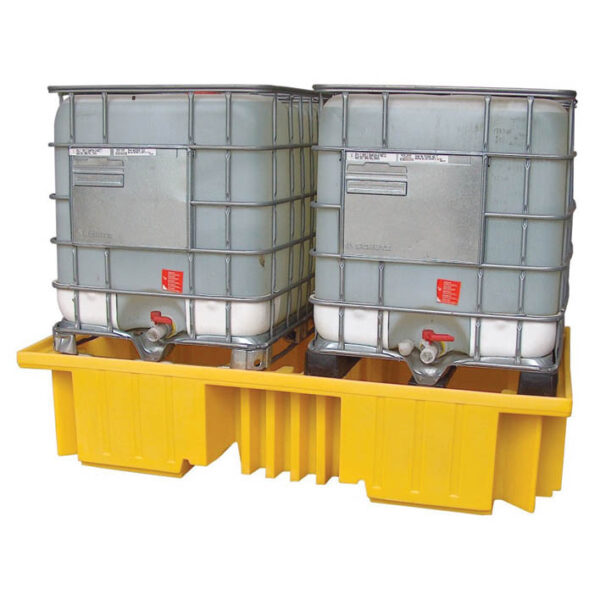 This IBC spill pallet is designed for use with 2 x 1000ltr IBCs. With integral support columns rather than decking it is manufactured from polyethylene for total corrosion protection and broad chemical compatibility. Base fork pockets provided easy loading onto a forklift truck. Most importantly